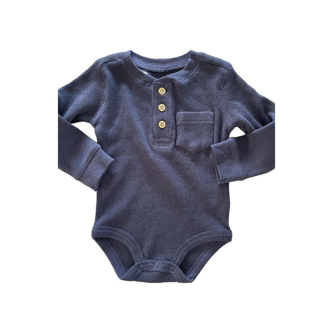 Planet Cotton Boys Navy Blue Onesie Size: 12 months Navy Blue