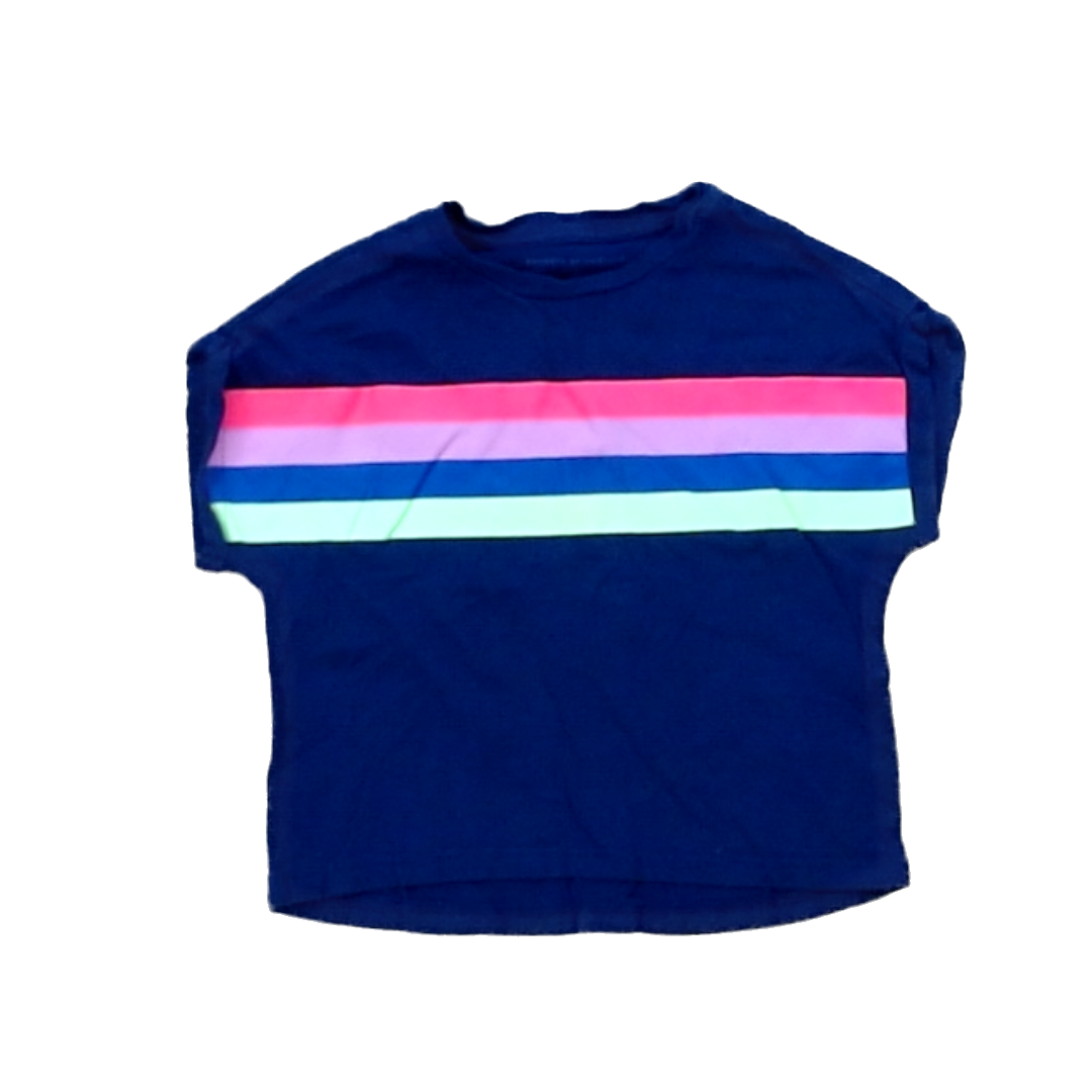 Rockets Of Awesome Girls Navy | Bright Color Chest Stripes Short Sleeve Shirt Size: 8 Years Navy | Bright Color Chest Stripes