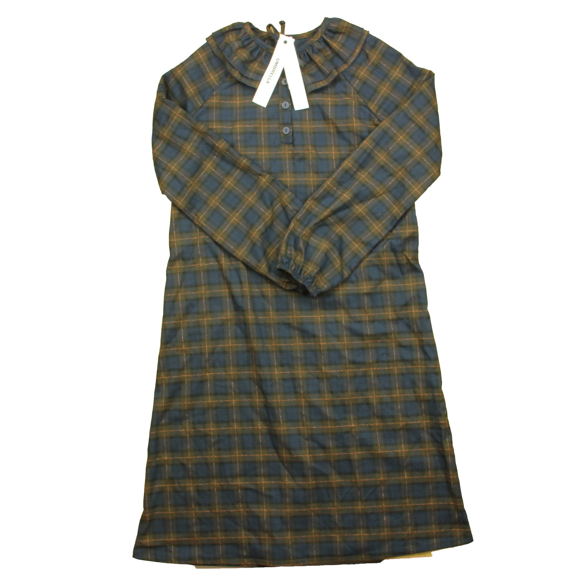 The Umbrella Academy Girls Navy | Brown Plaid Dress Size: 14 Years Navy | Brown Plaid