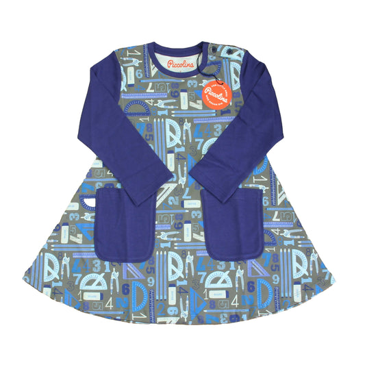 Piccolina Girls Navy Camilla Tunic | Geometry Long Sleeve Shirt Size: 2-5T