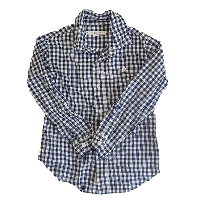 Hope and Henry Boys Navy Check Button Down Long Sleeve Size: 5-6 Navy Check