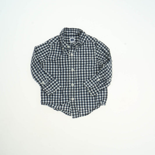 Janie and Jack Boys Navy Check Button Down Long Sleeve Size: 12-18 Months Navy Check