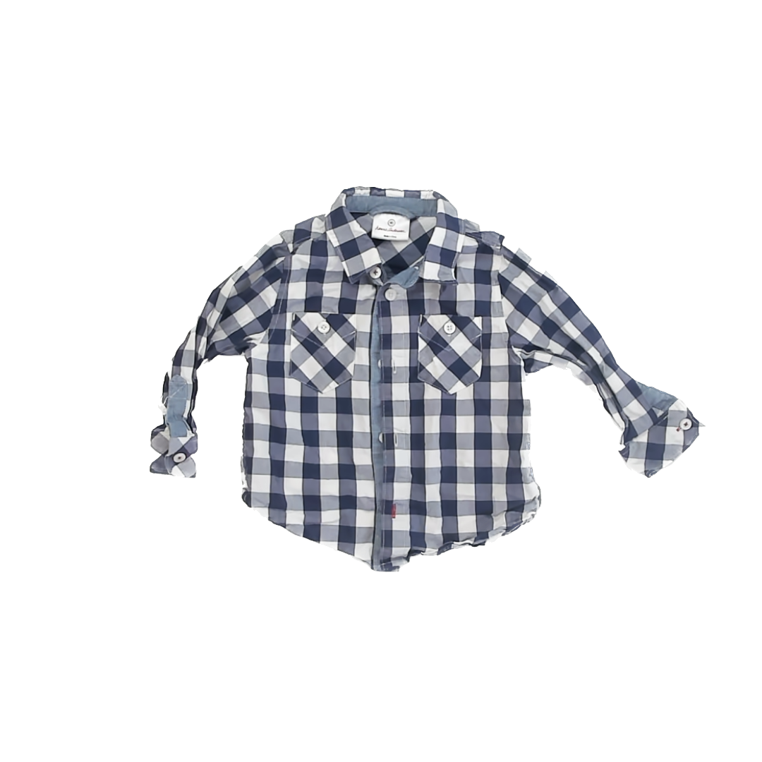 Hanna Andersson Boys Navy Check Button Down Long Sleeve Size: 2T (eu 90) Navy Check