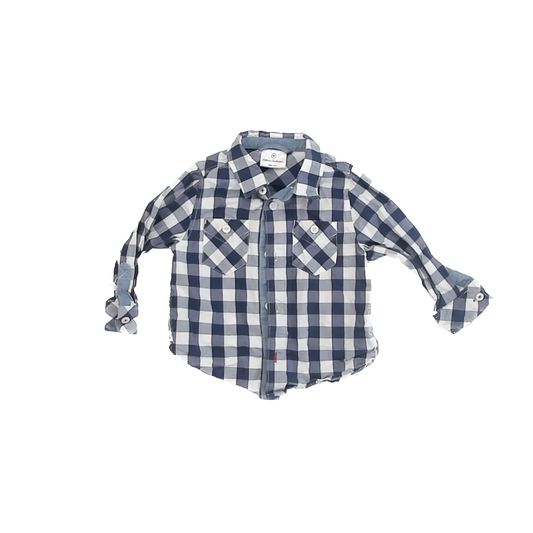 Hanna Andersson Boys Navy Check Button Down Long Sleeve Size: 2T (eu 90) Navy Check