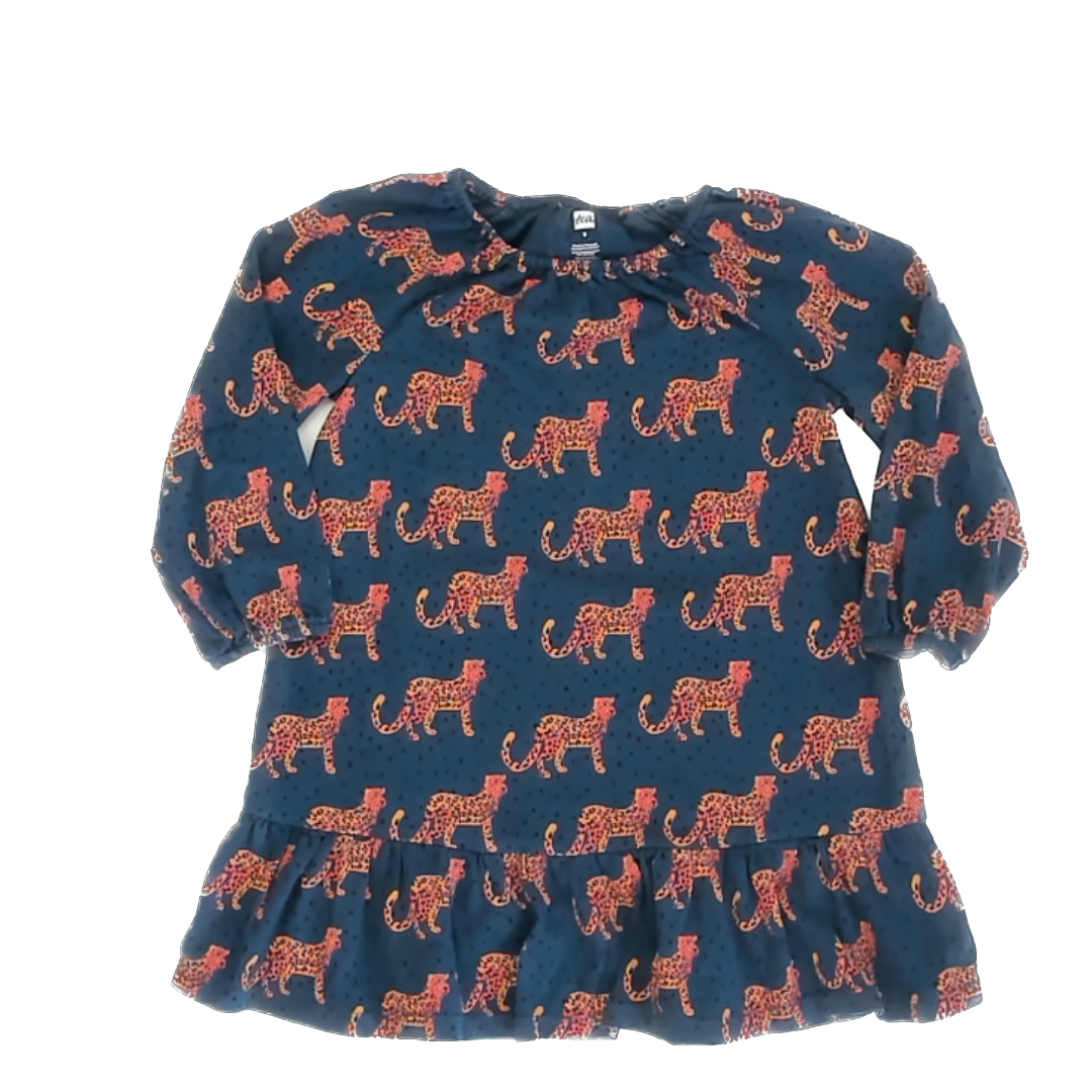 Tea Collection Girls Navy | Cheetahs Dress Size: 5T Navy | Cheetahs