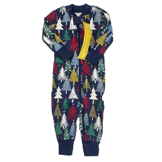 Hanna Andersson Boys Navy Christmas Trees 1-piece Non-footed Pajamas Size: 6-12 Months Navy Christmas Trees