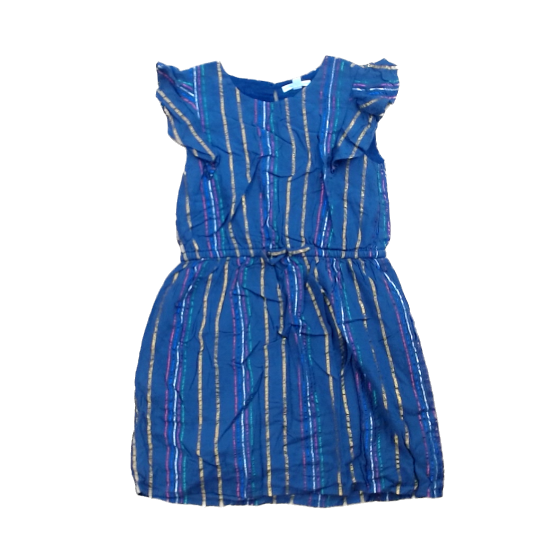 Rockets Of Awesome Girls Navy | Colored Thin Shiny Stripes Dress Size: 3T - 10 Years Navy | Colored Thin Shiny Stripes