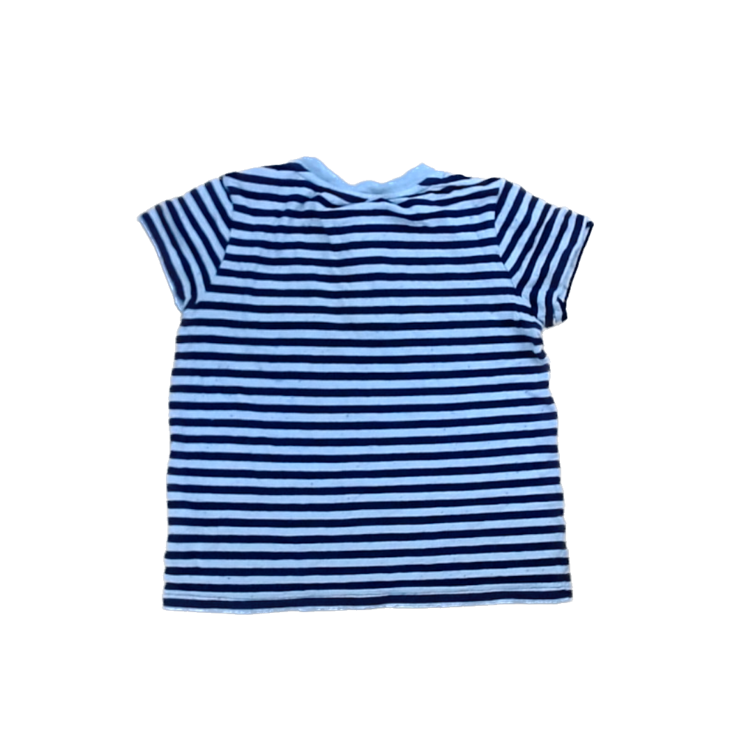 Rockets Of Awesome Boys Navy | Cream Stripes Short Sleeve Shirt Size: 3T Navy | Cream Stripes