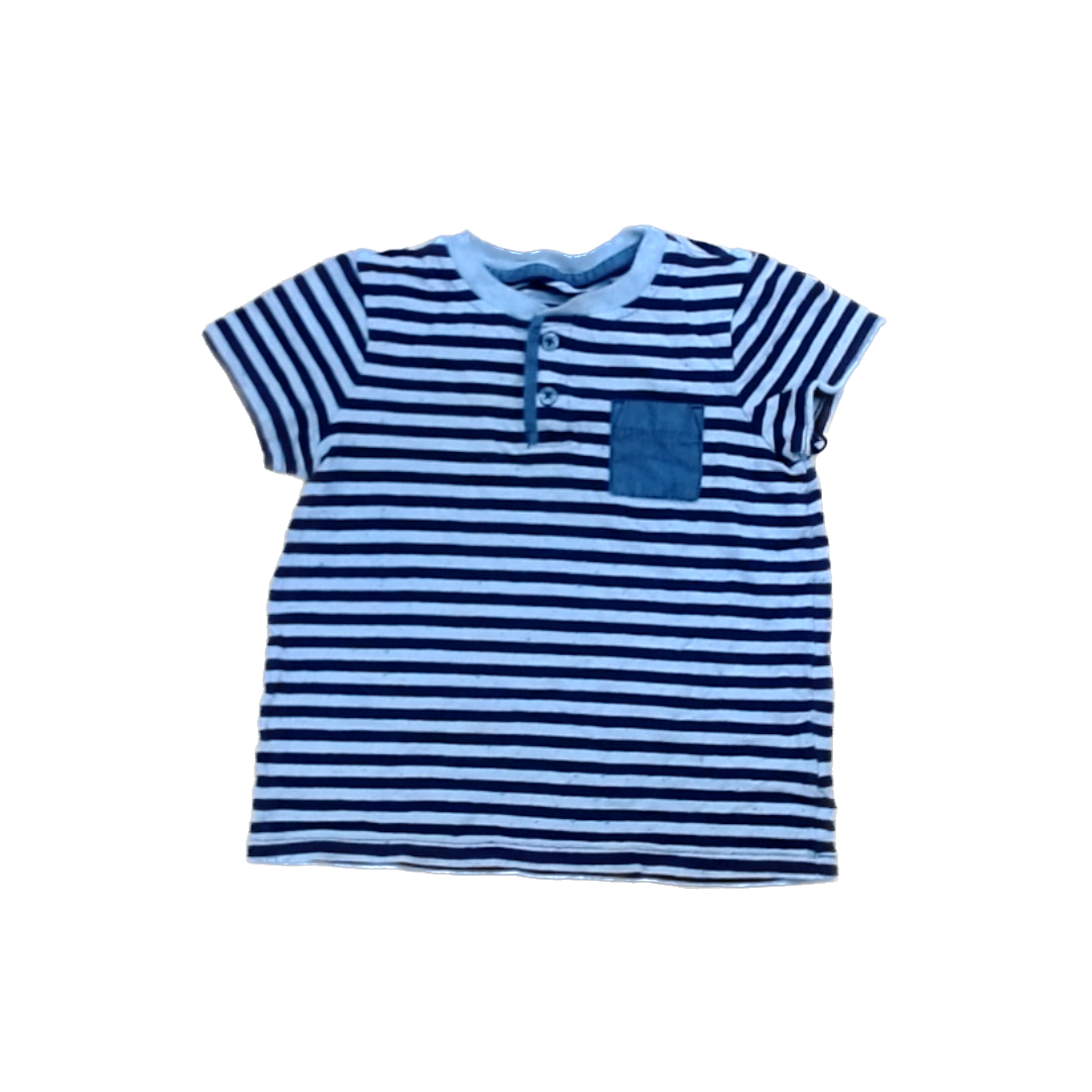 Rockets Of Awesome Boys Navy | Cream Stripes Short Sleeve Shirt Size: 3T Navy | Cream Stripes