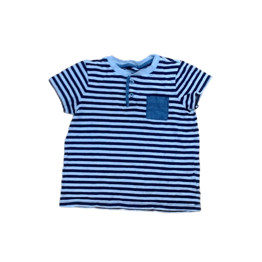 Rockets Of Awesome Boys Navy | Cream Stripes Short Sleeve Shirt Size: 3T Navy | Cream Stripes