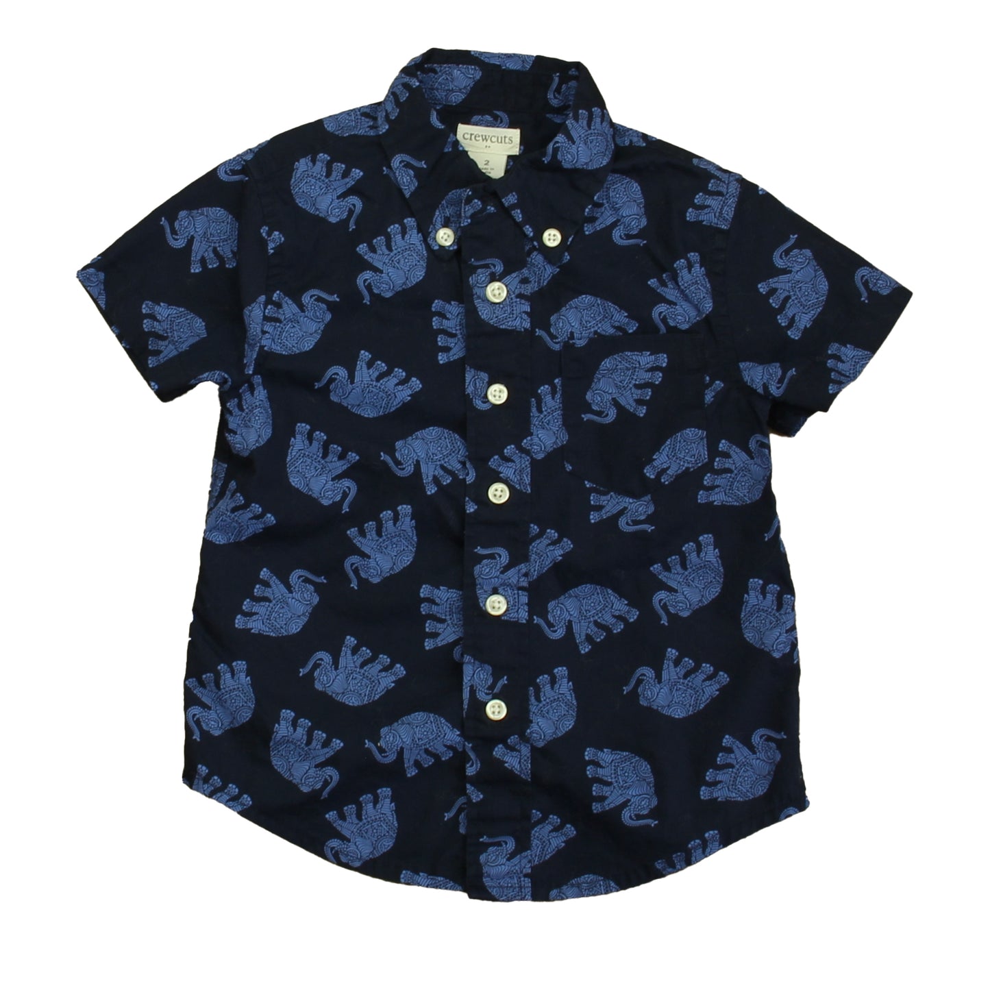 Crewcuts Boys Navy Elephants Button Down Short Sleeve Size: 2T