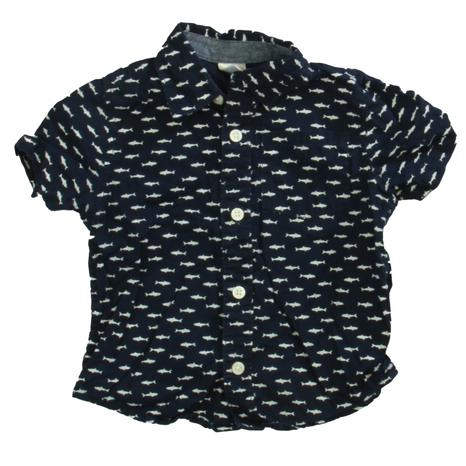 Gymboree Boys Navy Fish Button Down Short Sleeve Size: 18-24 Months Navy Fish