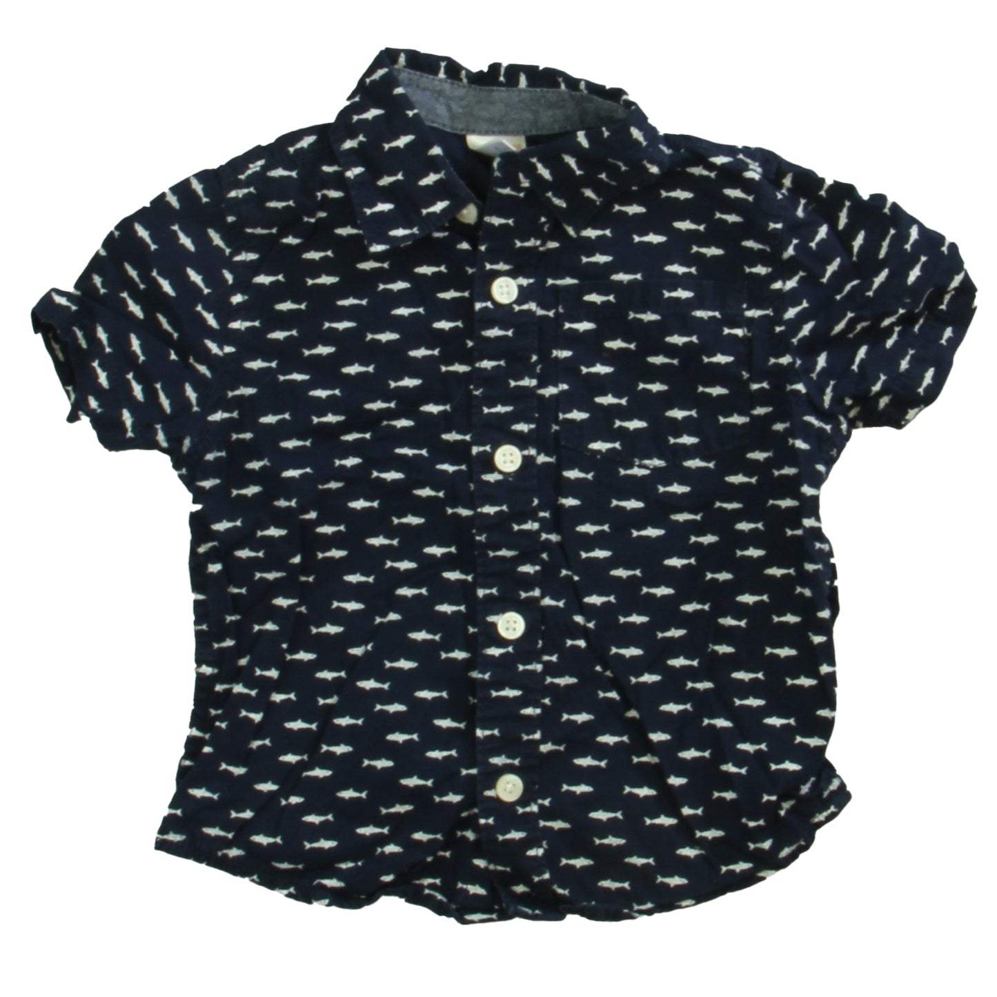 Gymboree Boys Navy Fish Button Down Short Sleeve Size: 18-24 Months Navy Fish