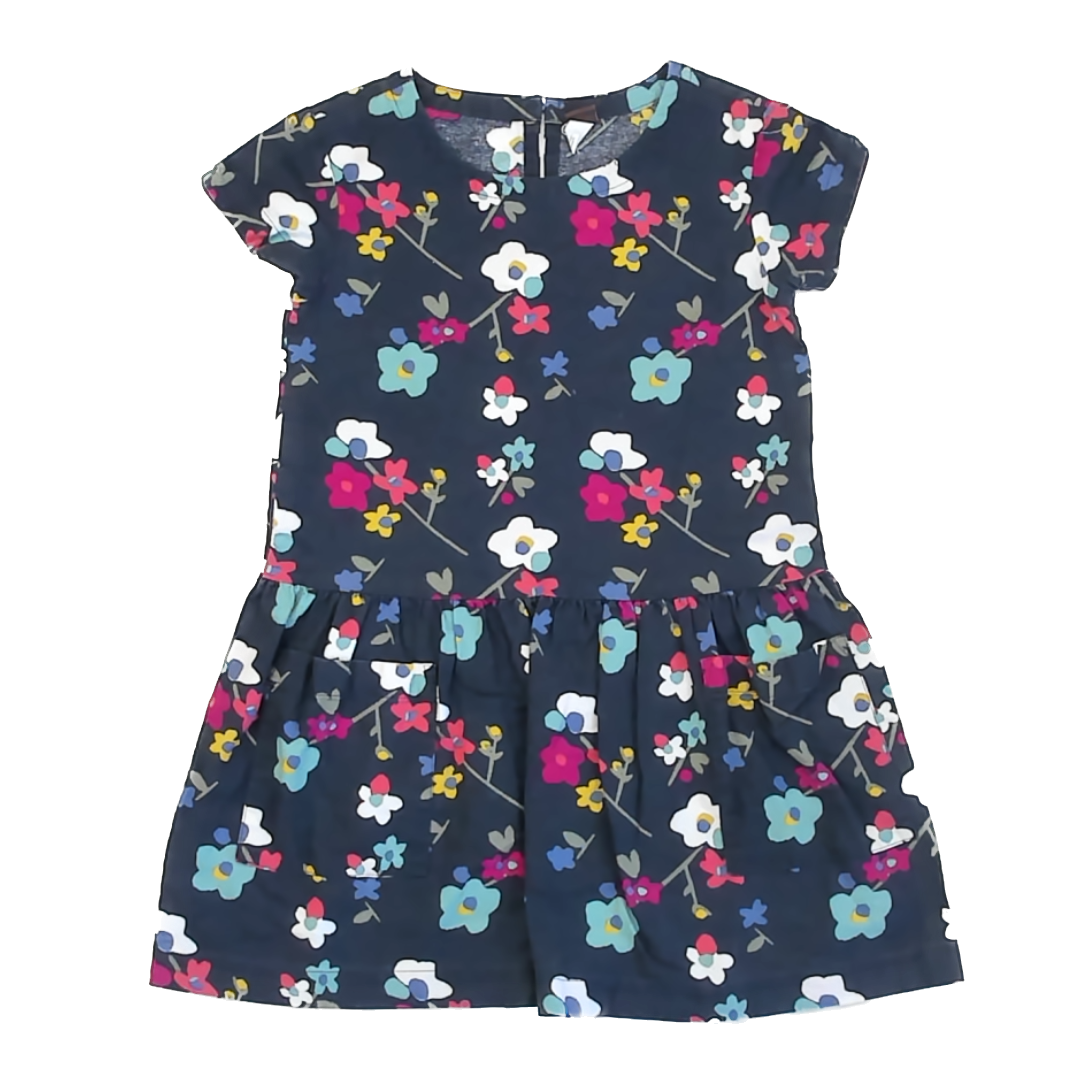 Tea Collection Girls Navy Floral | Short Sleeve Dress Size: 7 Years Navy Floral | Short Sleeve