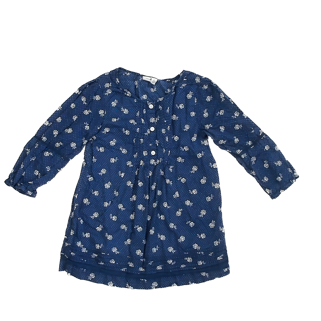 Children's Place Girls Navy Floral Long Sleeve Shirt Size: L (10-12) Navy Floral