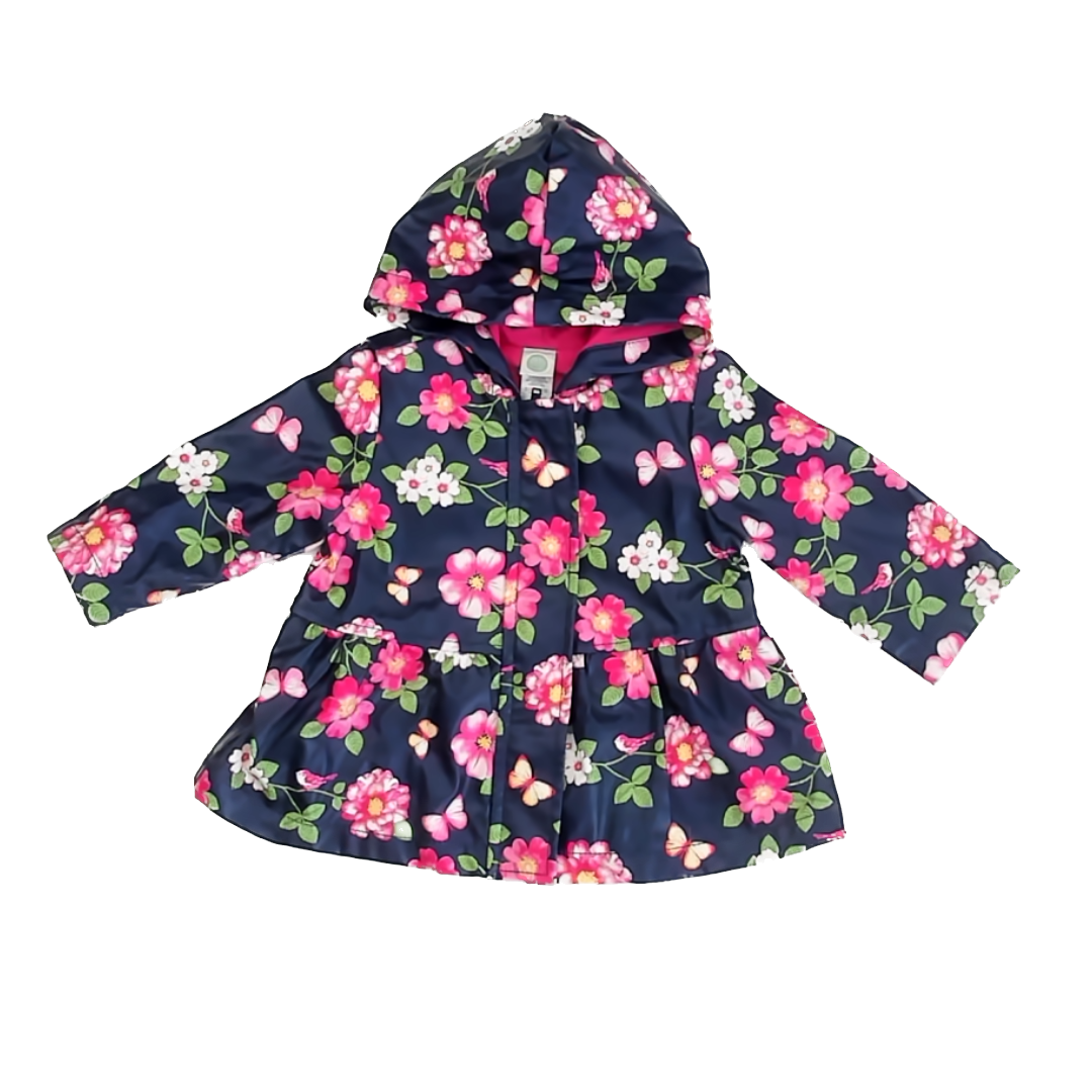 Little Me Girls Navy floral Rain Coat Size: 12 Months Navy floral