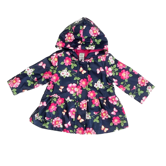 Little Me Girls Navy floral Rain Coat Size: 12 Months Navy floral