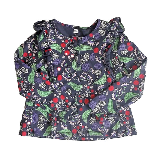 Tea Collection Girls Navy Floral Long Sleeve Shirt Size: 6 Years Navy Floral
