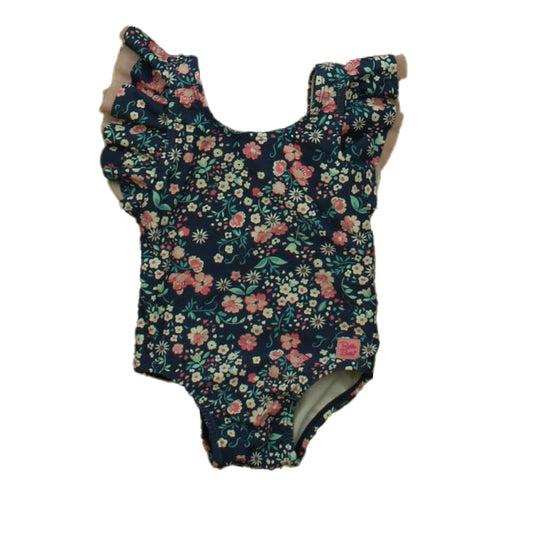 Ruffle Butts Girls Navy Floral 1-piece Swimsuit Size: 6-12 Months Navy Floral