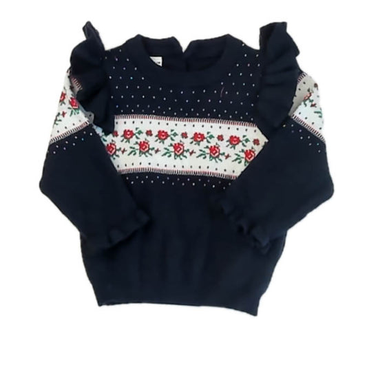 Shein Girls Navy Floral Sweater Size: 12-18 Months Navy Floral