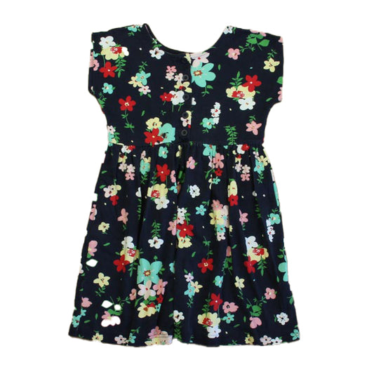 Hanna Andersson Girls Navy Floral Dress Size: 7 Years