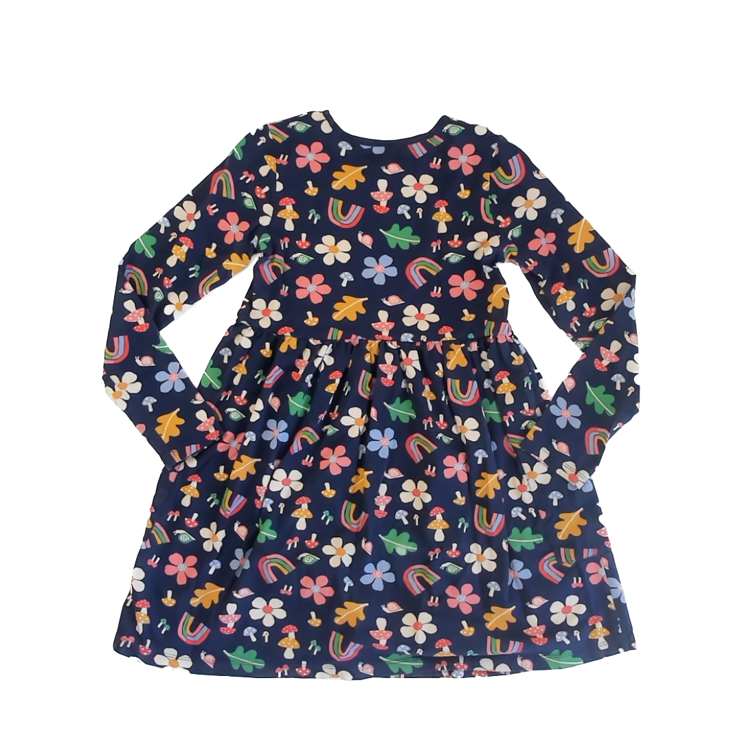 Hanna Andersson Girls Navy Flowers Mushroom Dress Size: 12 Years Navy Flowers Mushroom