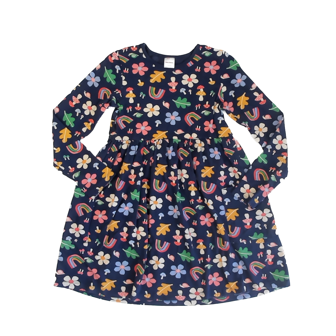 Hanna Andersson Girls Navy Flowers Mushroom Dress Size: 12 Years Navy Flowers Mushroom