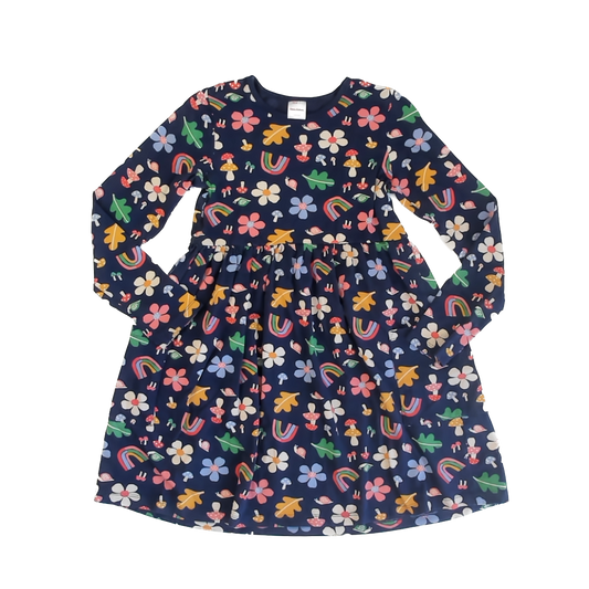 Hanna Andersson Girls Navy Flowers Mushroom Dress Size: 12 Years Navy Flowers Mushroom