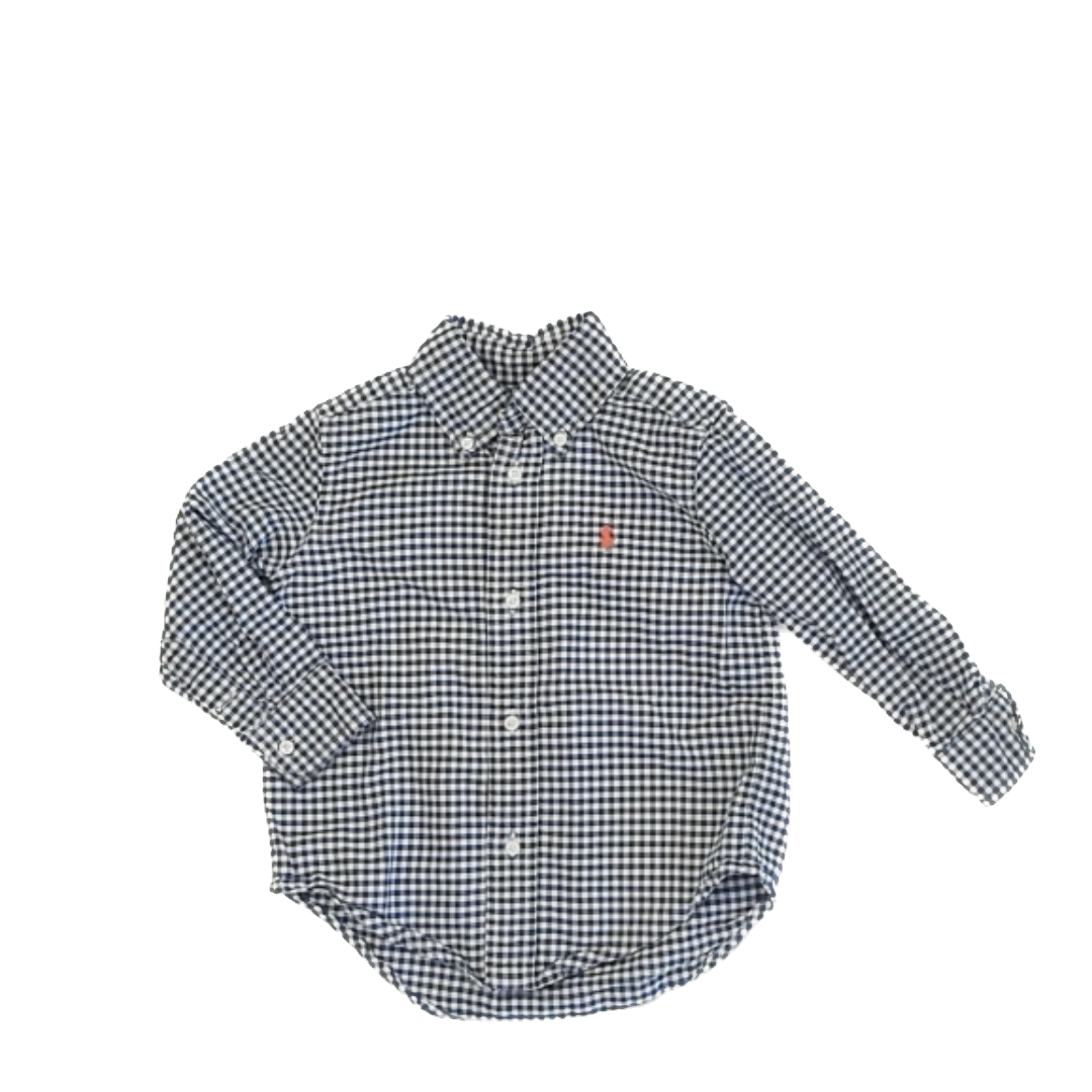 Ralph Lauren Boys Navy Gingham Button Down Long Sleeve Size: 2T Navy Gingham