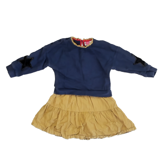 Mini Boden Girls Navy | Gold Sweater Dress Size: 4-5T Navy | Gold