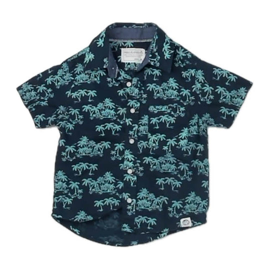 Free Planet Boys Navy | Green Palm Trees Button Down Short Sleeve Size: 2T Navy | Green Palm Trees