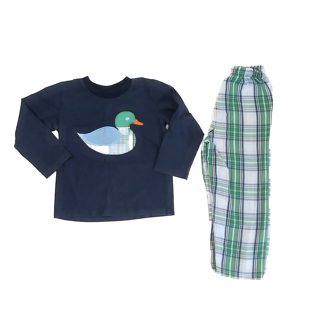 Shrimp & Grits Kids Boys Navy | Green Plaid Apparel Sets Size: 3T Navy | Green Plaid