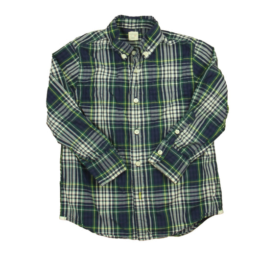 Crewcuts Boys Navy | Green Plaid Button Down Long Sleeve Size: 4-5T Navy | Green Plaid
