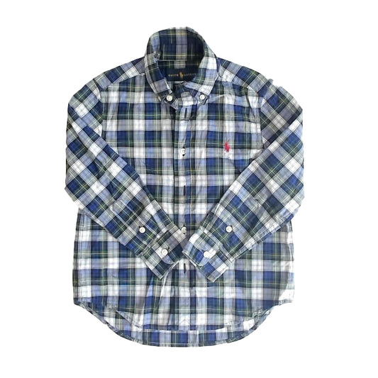 Ralph Lauren Boys Navy | Green Plaid Button Down Long Sleeve Size: 4T Navy | Green Plaid