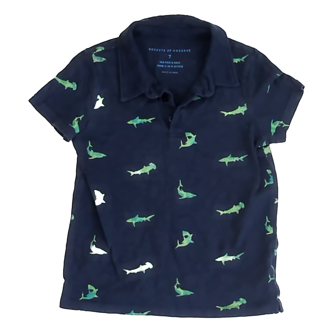 Rockets Of Awesome Boys Navy | Green Sharks Polo Shirt Size: 7 Years Navy | Green Sharks