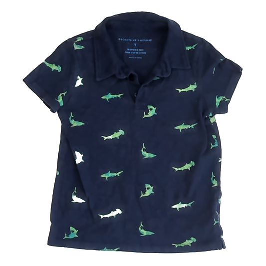 Rockets Of Awesome Boys Navy | Green Sharks Polo Shirt Size: 7 Years Navy | Green Sharks