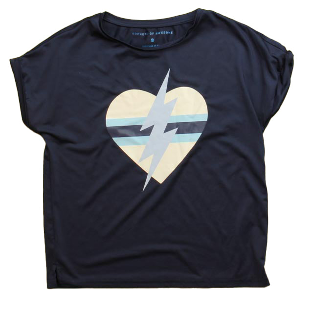 Rockets Of Awesome Girls Navy Heart T-Shirt Size: 8 Years