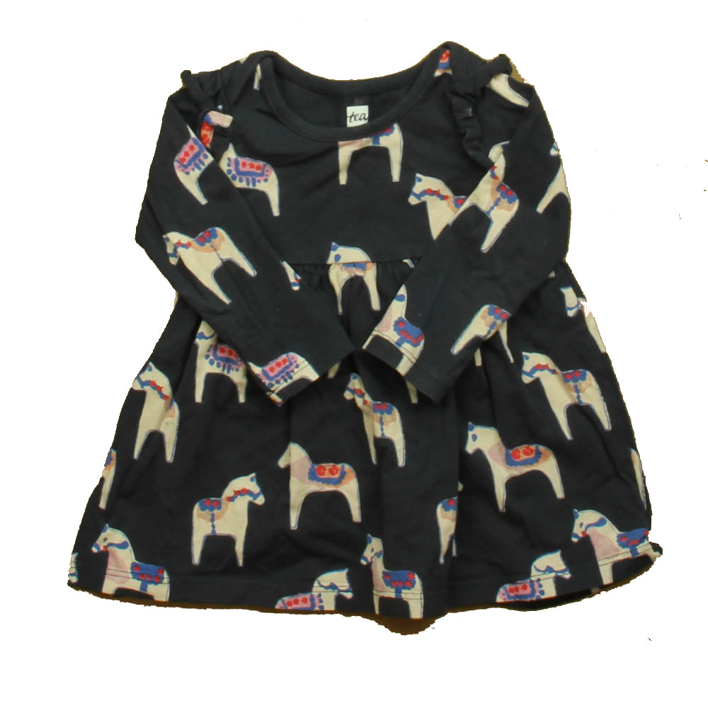 Tea Girls Navy | Ivory Horse Dress Size: 6-9 Months Navy | Ivory Horse