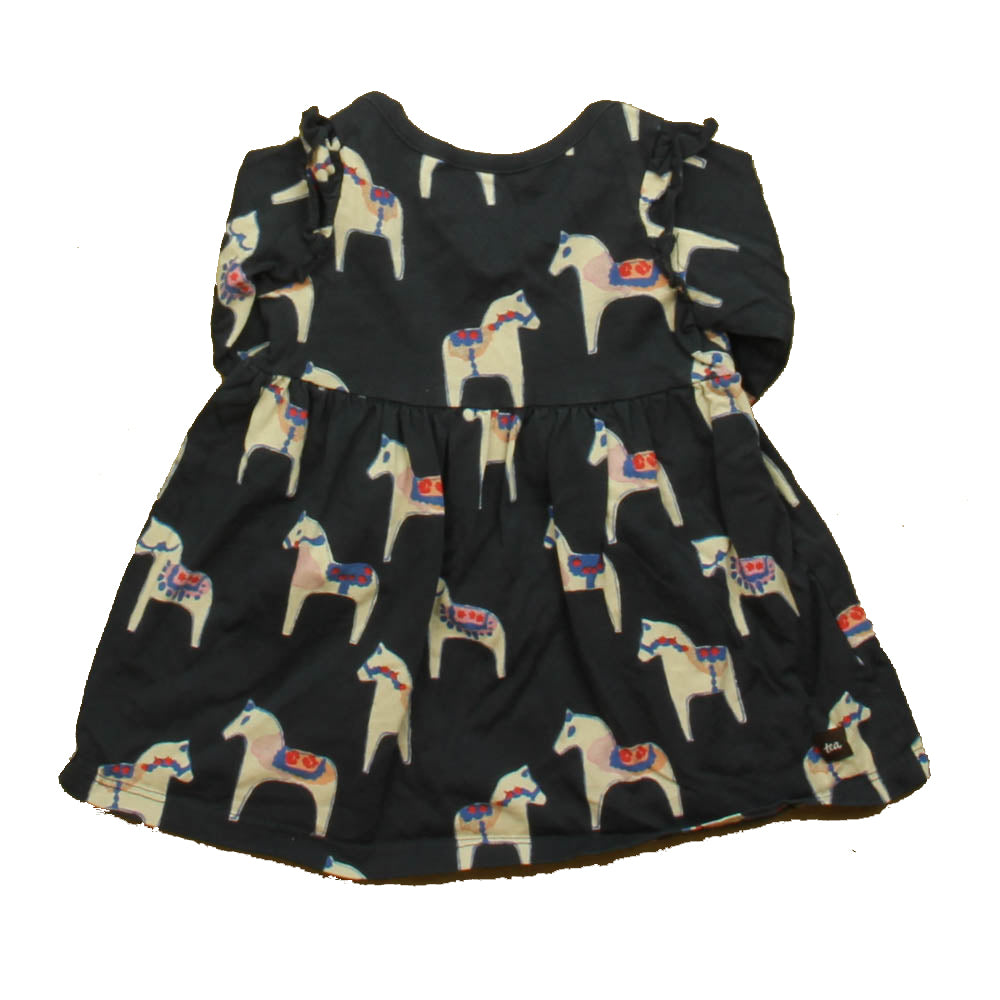 Tea Girls Navy | Ivory Horse Dress Size: 6-9 Months Navy | Ivory Horse
