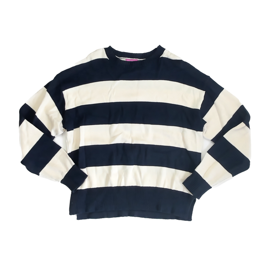 Edikted Girls Navy | Ivory Striped Sweater Size: Junior XS Navy | Ivory Striped