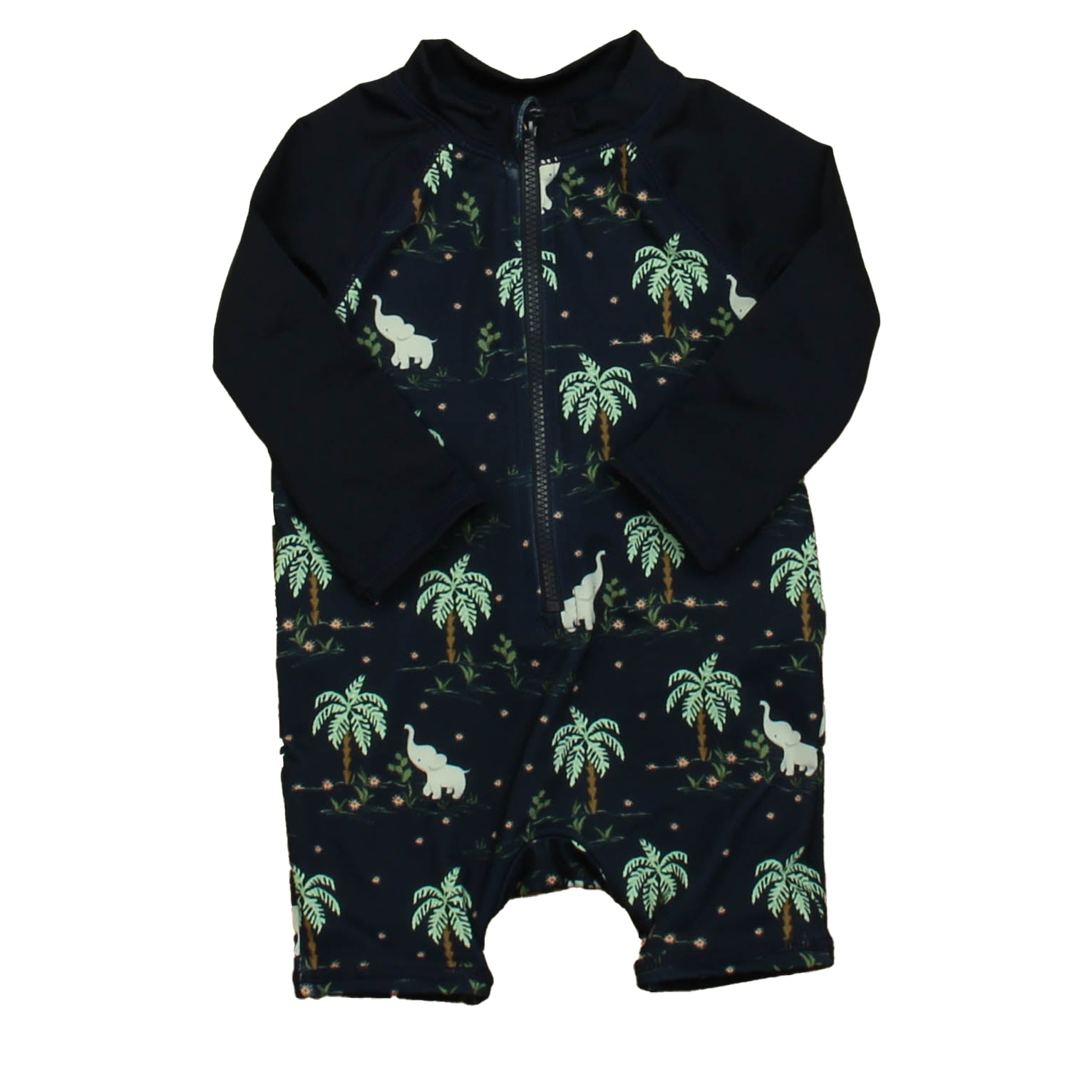 Janie and Jack Girls Navy Jungle 1-piece Swimsuit Size: 3-6 Months Navy Jungle