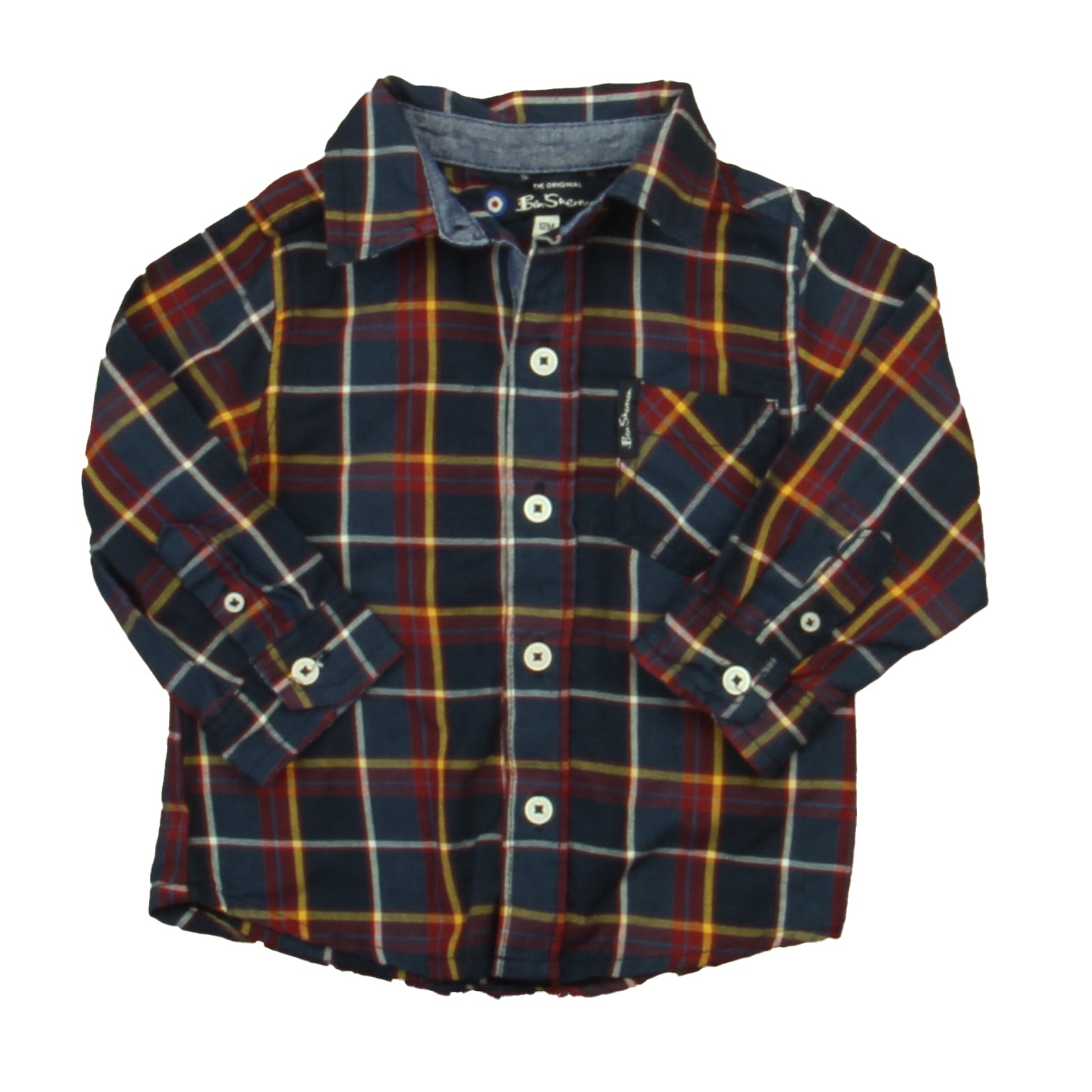 Ben Sherman Boys Navy | Maroon Plaid Button Down Long Sleeve Size: 12 Months Navy | Maroon Plaid