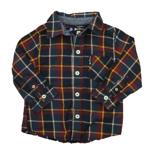 Ben Sherman Boys Navy | Maroon Plaid Button Down Long Sleeve Size: 12 Months Navy | Maroon Plaid