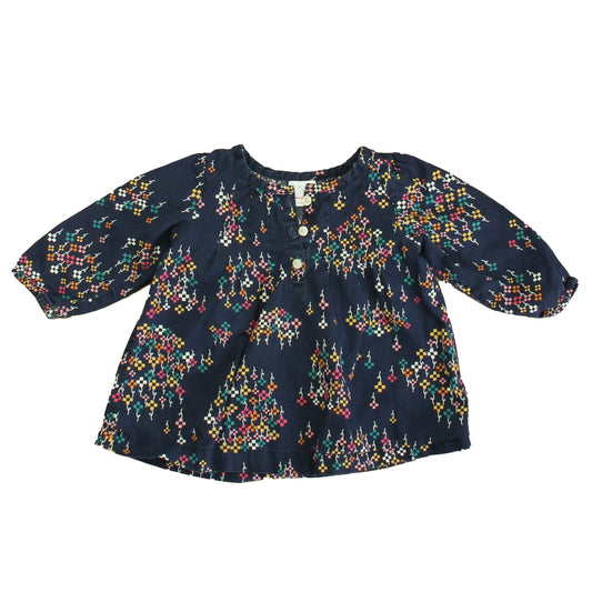 Hanna Andersson Girls Navy Multi Blouse Size: 6-12 Months Navy Multi