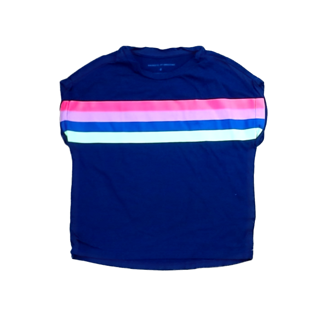 Rockets Of Awesome Girls Navy | Multicolor Stripe Short Sleeve Shirt Size: 4T Navy | Multicolor Stripe