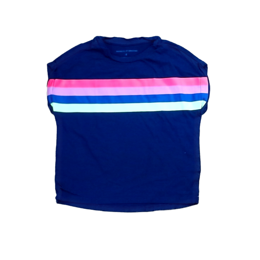 Rockets Of Awesome Girls Navy | Multicolor Stripe Short Sleeve Shirt Size: 4T Navy | Multicolor Stripe
