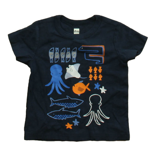 Tea Boys Navy Octopus Short Sleeve Shirt Size: 9-12 Months Navy Octopus