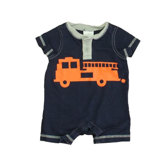 Hanna Andersson Boys Navy | Orange Firetruck Romper Size: 0-3 Months Navy | Orange Firetruck