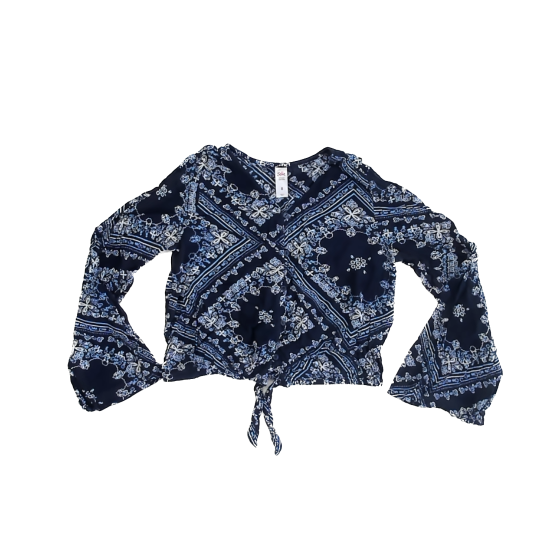 Justice Girls Navy Patterned Blouse Size: 8 Years Navy Patterned