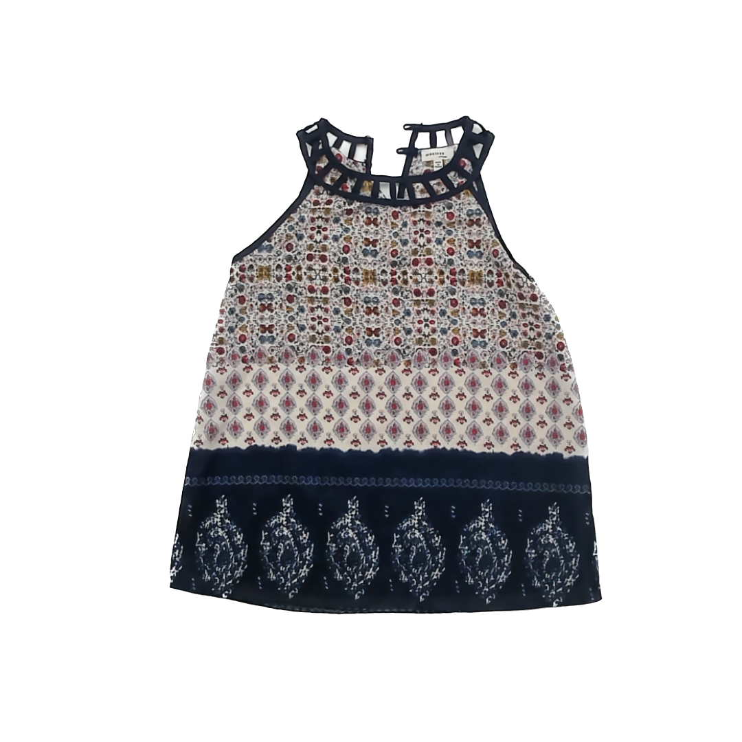 Monteau Girls Navy patterned Tank Top Size: Junior M (14-16 Years) Navy patterned